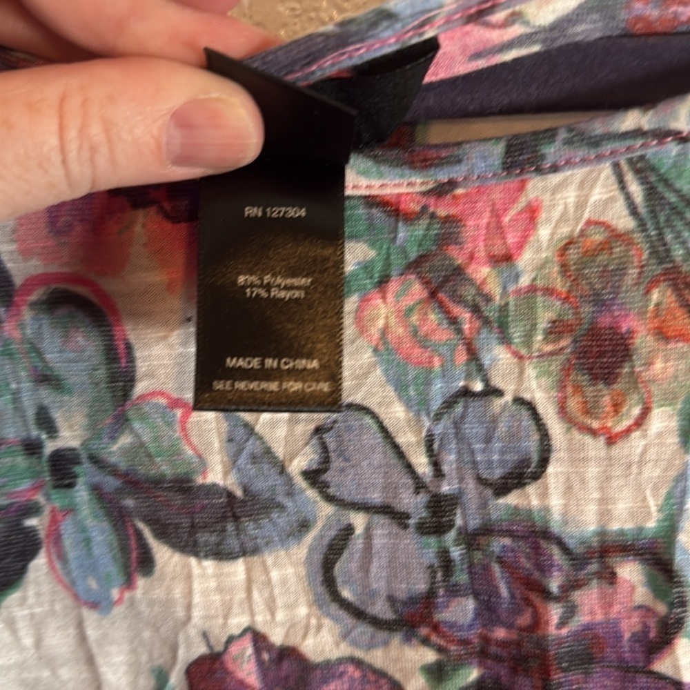 Ali Miles Multi Color Sketch Floral Side Tie 3/4 Sleeved Tee Size 2X - Picture 4 of 7